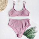 Sexy Sequin Bikini Shiny Solid Pink Push Up High Waist Bikini Set Female High Cut Bathing Suit Halter Top Swimwear Beachwear - M & M Global
