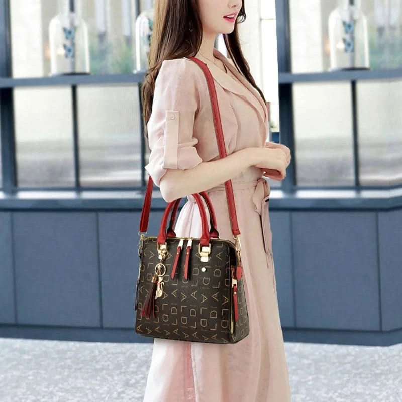 Fashion English Letter Handbag Women PU Leather Tassel Top-handle Bag Luxury Shoulder Bag Large Capacity Lady Tote Design Purse - M & M Global
