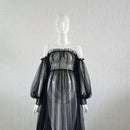 White Dot Tulle Maternity Photography Props Dress See Through Maternity Photo Shoot Tulle Long Dress Lantern Sleeve - M & M Global