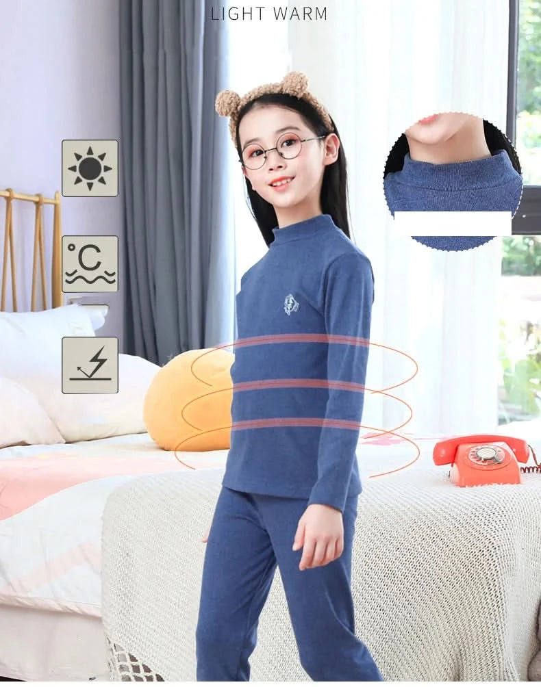 Autumn Winter Thermal Underwear Suit Girls Clothing Sets Boys Pajama Sets Baby No Trace Warm Sleepwear Candy Colors Kids Clothes - M & M Global