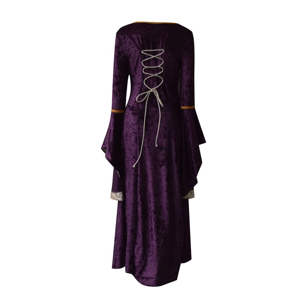 Medieval Retro Court Princress Cosplay Costume Halloween Women Gothic Flare Sleeve Long Dress Elegant Witch Masquerade Wear - M & M Global