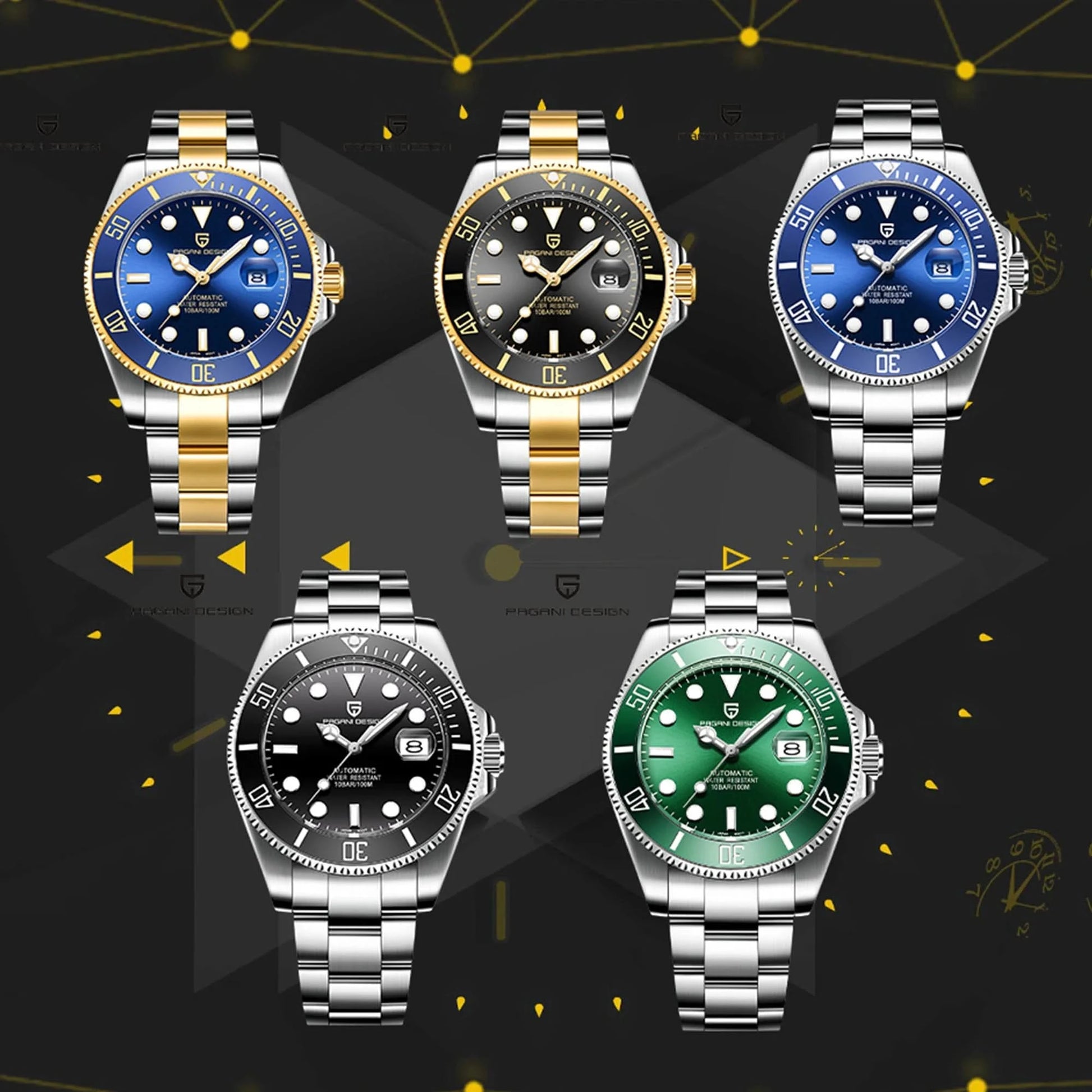 PAGANI DESIGN Luxury Sapphire Glass Men Automatic Watch 100m Waterproof Stainless Steel men mechanical wristwatches montre homme - M & M Global