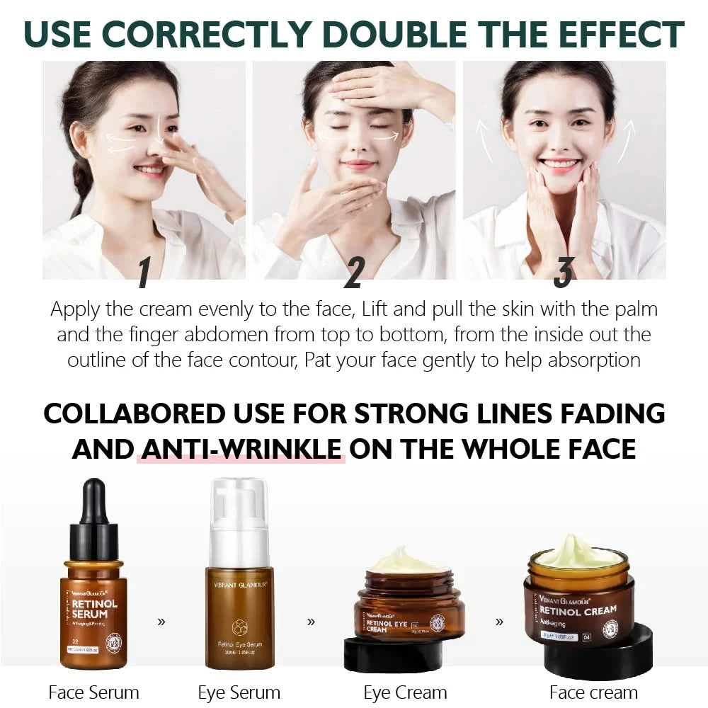 VIBRANT GLAMOUR Retinol Facial Skin Care Set Face Cream Eye Serum 2PCS - M & M Global