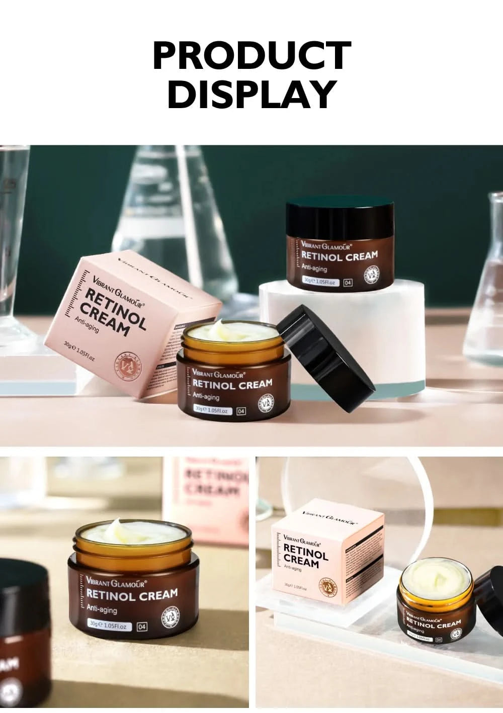 VIBRANT GLAMOUR Retinol Facial Skin Care Set Face Cream Eye Serum 2PCS - M & M Global