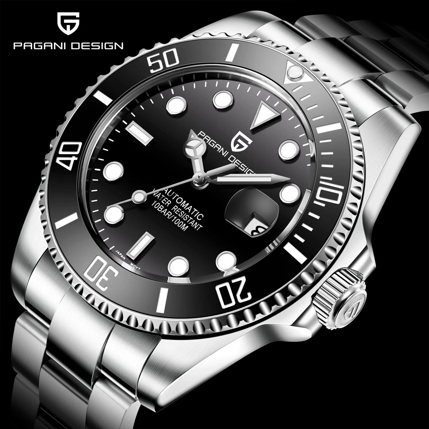 PAGANI DESIGN Luxury Sapphire Glass Men Automatic Watch 100m Waterproof Stainless Steel men mechanical wristwatches montre homme - M & M Global