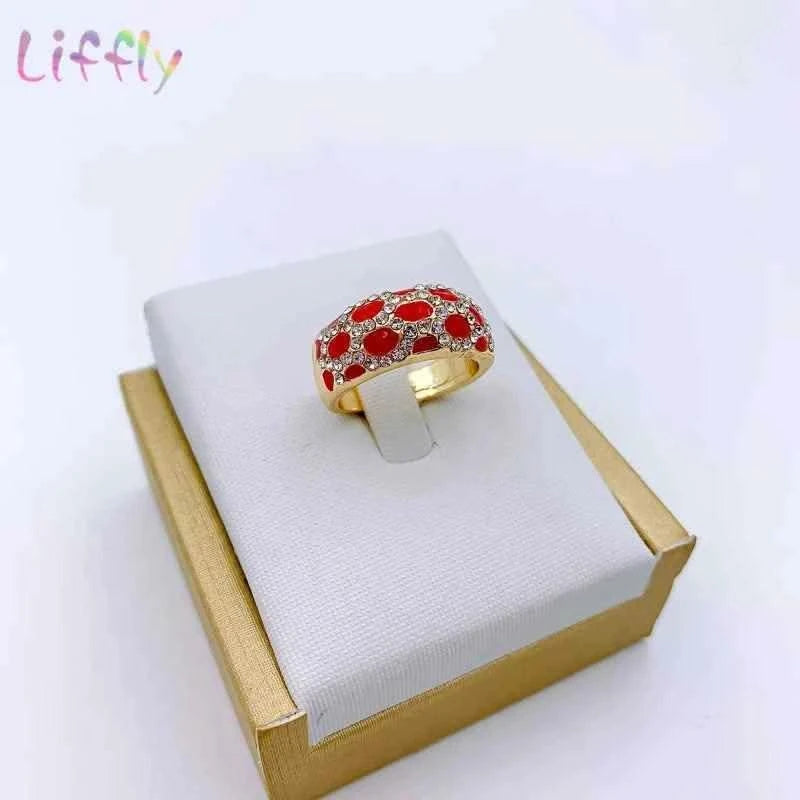 African Jewelry Sets Elegant Bridal Wedding Necklace Red Enamel Jewelry Classic Style Bracelet Earrings Rings for Women Jewelry - M & M Global