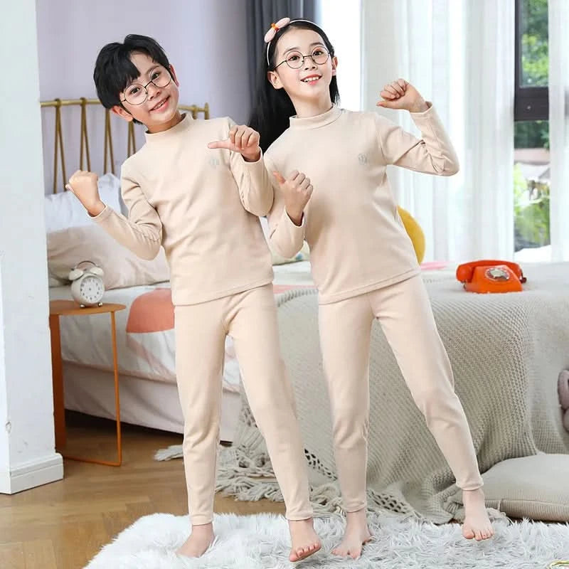 Autumn Winter Thermal Underwear Suit Girls Clothing Sets Boys Pajama Sets Baby No Trace Warm Sleepwear Candy Colors Kids Clothes - M & M Global