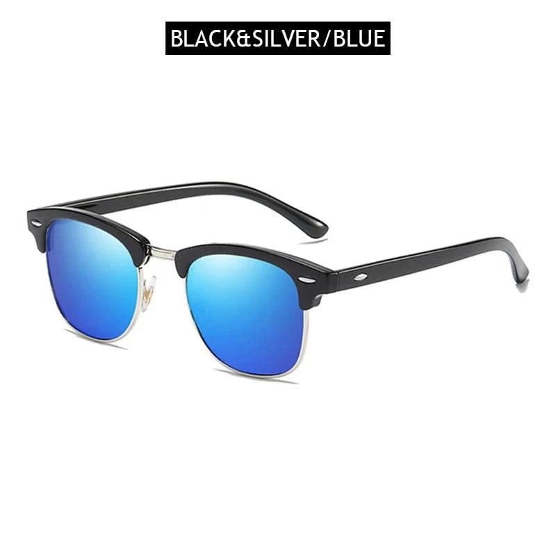 Classic Half Frame Polarized Sunglasses Men Women Retro Rivet Small Sun Glasses Male Popular Black Anti Glare Travelling Shades - M & M Global
