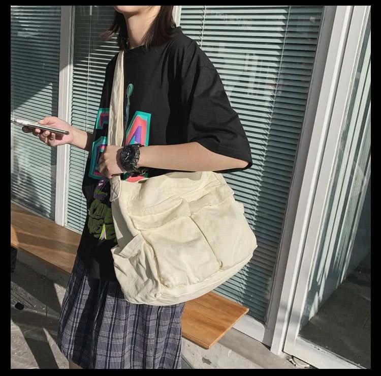 Women Vintage Handbag Canvas Teenager Shoulder Tote Bags Messenger Bags Ladies Casual Handbag Crossbody Purse - M & M Global