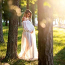White Dot Tulle Maternity Photography Props Dress See Through Maternity Photo Shoot Tulle Long Dress Lantern Sleeve - M & M Global