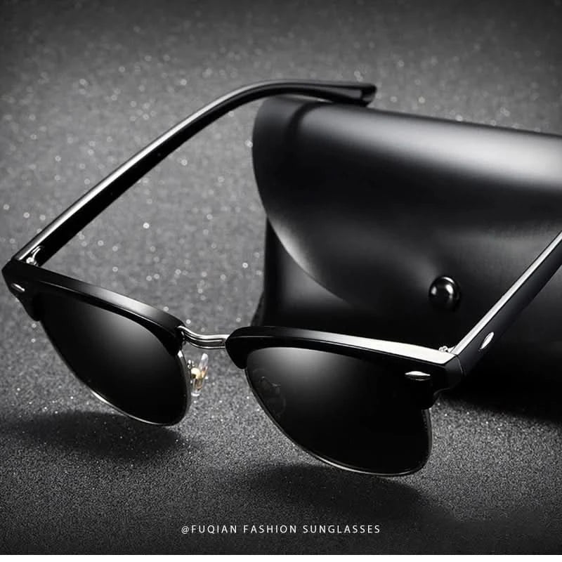 Classic Half Frame Polarized Sunglasses Men Women Retro Rivet Small Sun Glasses Male Popular Black Anti Glare Travelling Shades - M & M Global