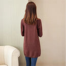 Solid Long Sweater Women Clothing 2025 New Korean Pocket Knit Sweater Dress Casual Warm Loose O neck Long sleeve Ladies Pullover