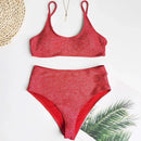Sexy Sequin Bikini Shiny Solid Pink Push Up High Waist Bikini Set Female High Cut Bathing Suit Halter Top Swimwear Beachwear - M & M Global