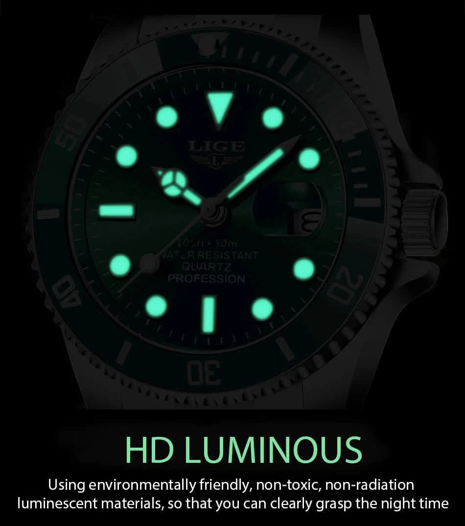 Reloj LIGE Top Brand Luxury Fashion Diver Watch Men Waterproof Date Clock Sport Watches Mens Quartz Wristwatch Relogio Masculino - M & M Global