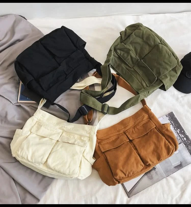Women Vintage Handbag Canvas Teenager Shoulder Tote Bags Messenger Bags Ladies Casual Handbag Crossbody Purse - M & M Global