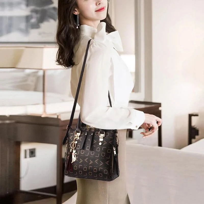 Fashion English Letter Handbag Women PU Leather Tassel Top-handle Bag Luxury Shoulder Bag Large Capacity Lady Tote Design Purse - M & M Global