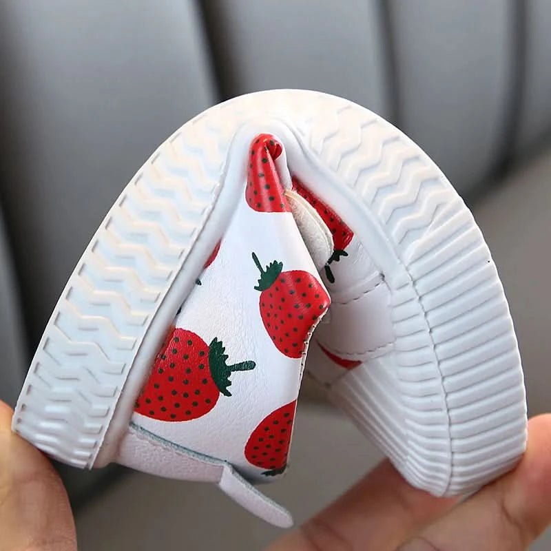 Hot sale pineapple strawberry spring and autumn new soft bottom girls children students casual non-slip PU leather sports shoes - M & M Global
