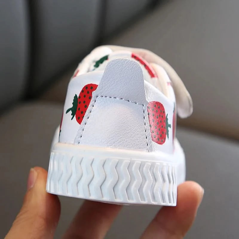 Hot sale pineapple strawberry spring and autumn new soft bottom girls children students casual non-slip PU leather sports shoes - M & M Global