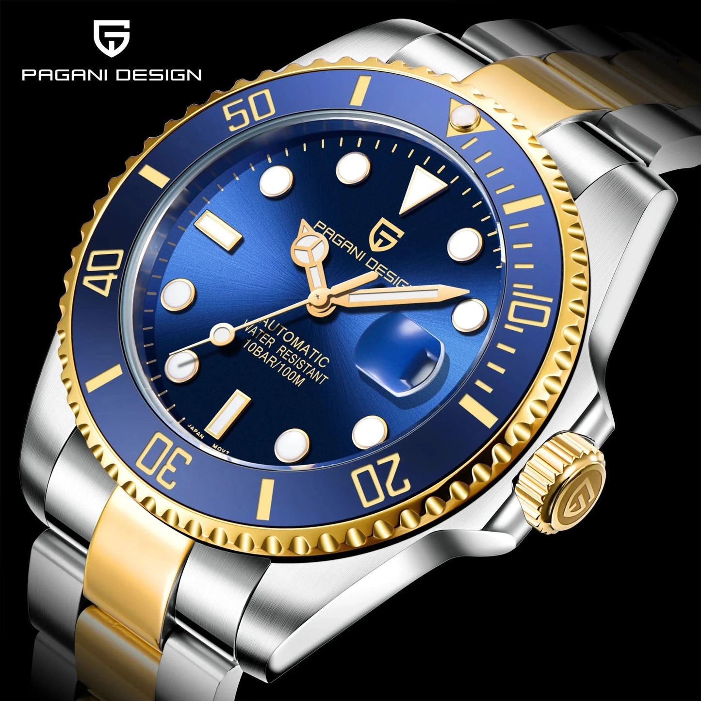 PAGANI DESIGN Luxury Sapphire Glass Men Automatic Watch 100m Waterproof Stainless Steel men mechanical wristwatches montre homme - M & M Global