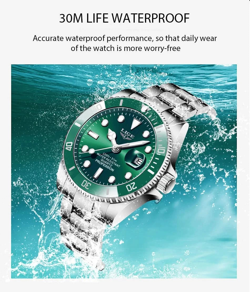 Reloj LIGE Top Brand Luxury Fashion Diver Watch Men Waterproof Date Clock Sport Watches Mens Quartz Wristwatch Relogio Masculino - M & M Global