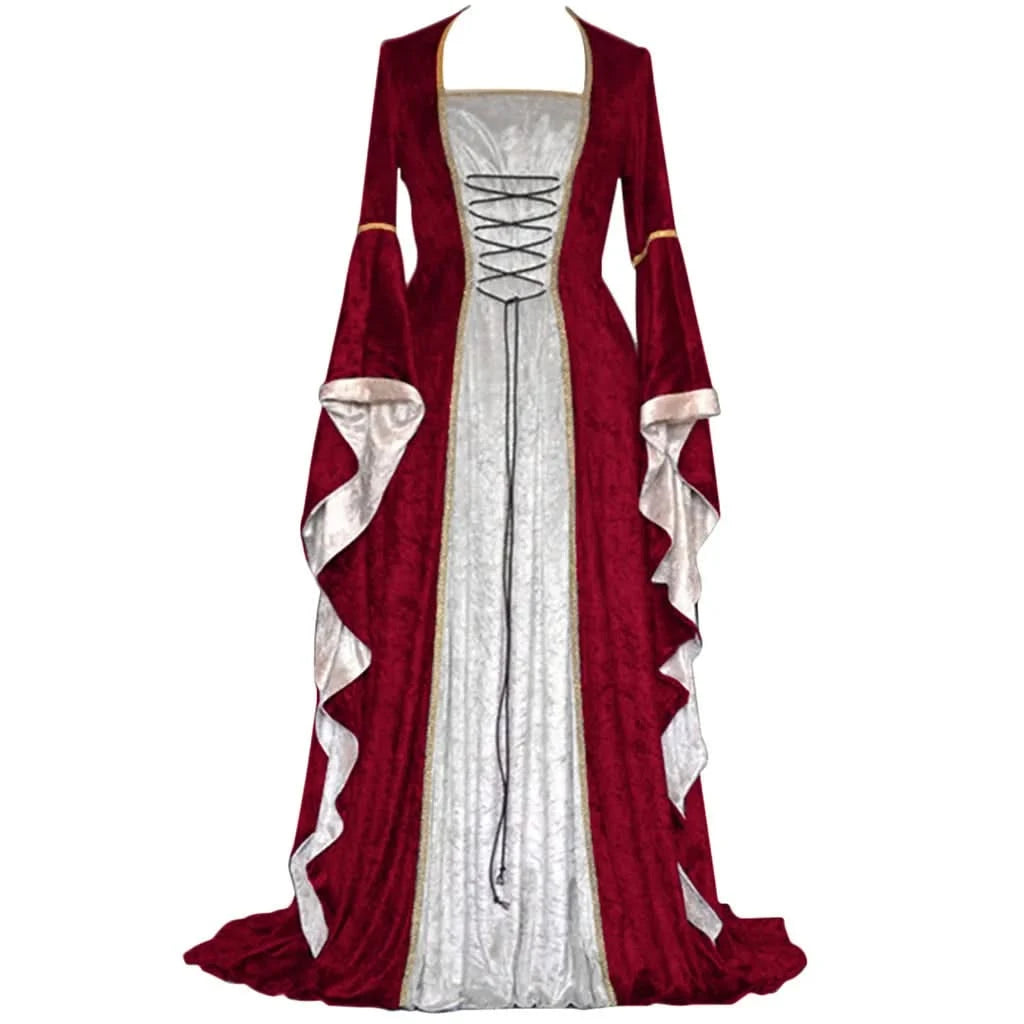 Medieval Retro Court Princress Cosplay Costume Halloween Women Gothic Flare Sleeve Long Dress Elegant Witch Masquerade Wear - M & M Global
