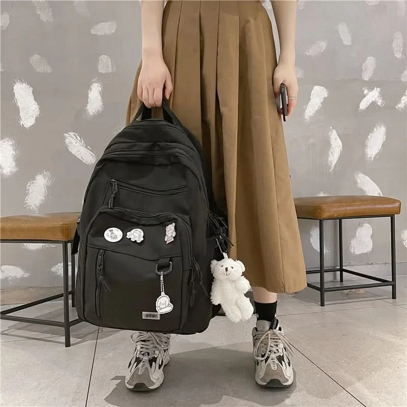 Fashion Big Student Backpack NEW Badge Rucksack Girls School Bag High Capacity Women Backpack Female Cute Leisure Travel Mochila - M & M Global