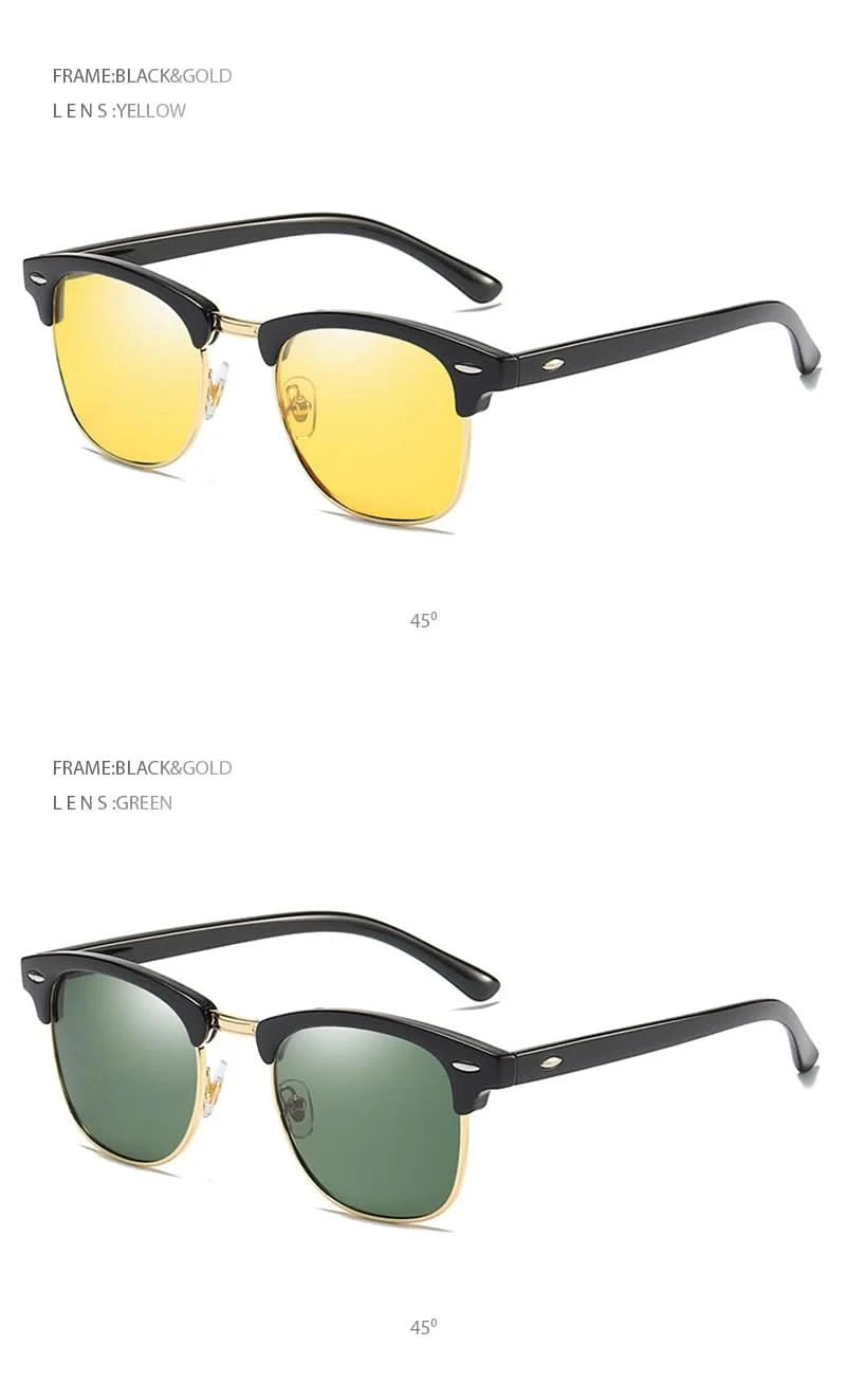 Classic Half Frame Polarized Sunglasses Men Women Retro Rivet Small Sun Glasses Male Popular Black Anti Glare Travelling Shades - M & M Global