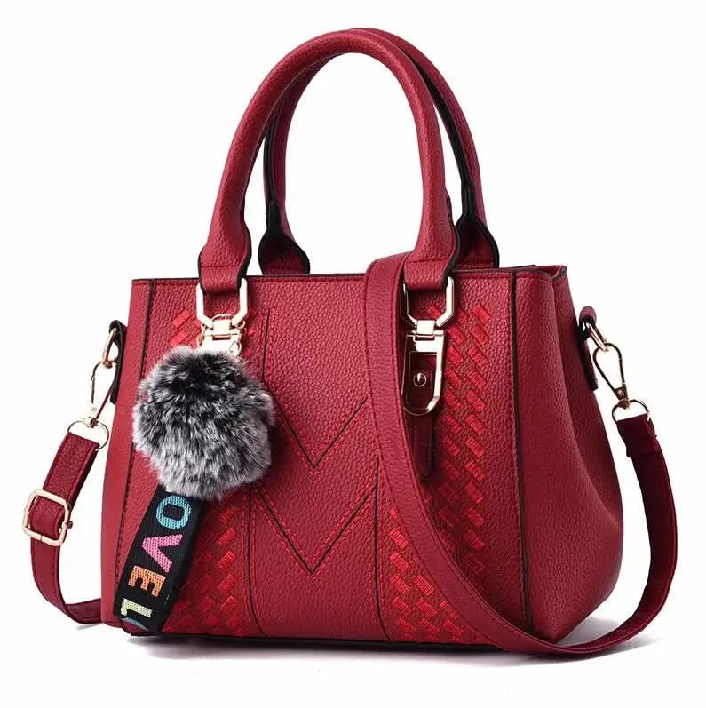 Embroidery Messenger Bags Women Leather Handbags Bags for Women Sac a Main Ladies hair ball Hand Bag - M & M Global