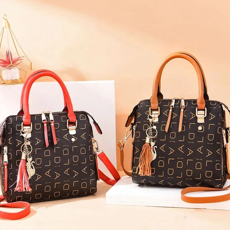 Fashion English Letter Handbag Women PU Leather Tassel Top-handle Bag Luxury Shoulder Bag Large Capacity Lady Tote Design Purse - M & M Global