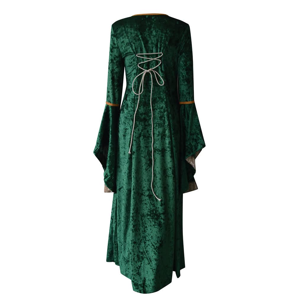 Medieval Retro Court Princress Cosplay Costume Halloween Women Gothic Flare Sleeve Long Dress Elegant Witch Masquerade Wear - M & M Global