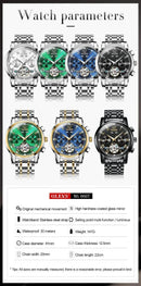 OLEVS Men's Watches Automatic Mechanical Business Wristwatch Waterproof Stainless Steel Strap Watch for Man Skeleton Calendar - M & M Global