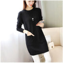 Solid Long Sweater Women Clothing 2025 New Korean Pocket Knit Sweater Dress Casual Warm Loose O neck Long sleeve Ladies Pullover