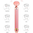 5-in-1 24K Gold Beauty Wand Face Massager Electric Vibrating Rose Quartz 3D Roller Face Lifting Body Facial Gua Sha Jade Roller - M & M Global