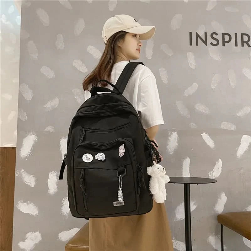 Fashion Big Student Backpack NEW Badge Rucksack Girls School Bag High Capacity Women Backpack Female Cute Leisure Travel Mochila - M & M Global