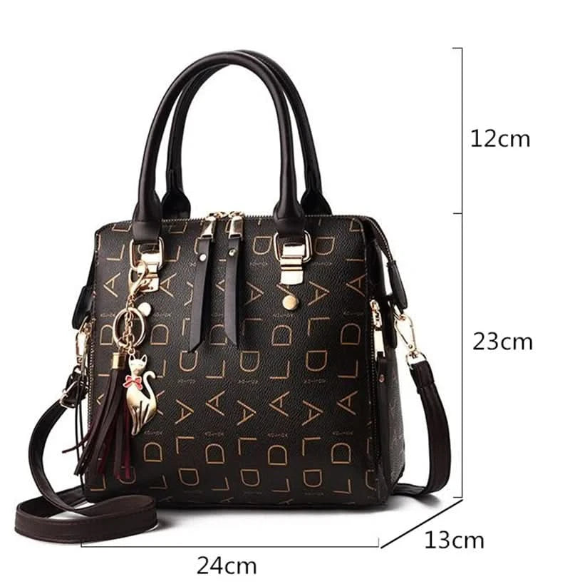 Fashion English Letter Handbag Women PU Leather Tassel Top-handle Bag Luxury Shoulder Bag Large Capacity Lady Tote Design Purse - M & M Global