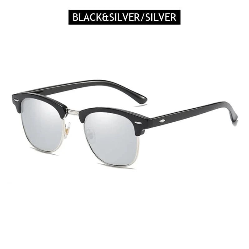 Classic Half Frame Polarized Sunglasses Men Women Retro Rivet Small Sun Glasses Male Popular Black Anti Glare Travelling Shades - M & M Global