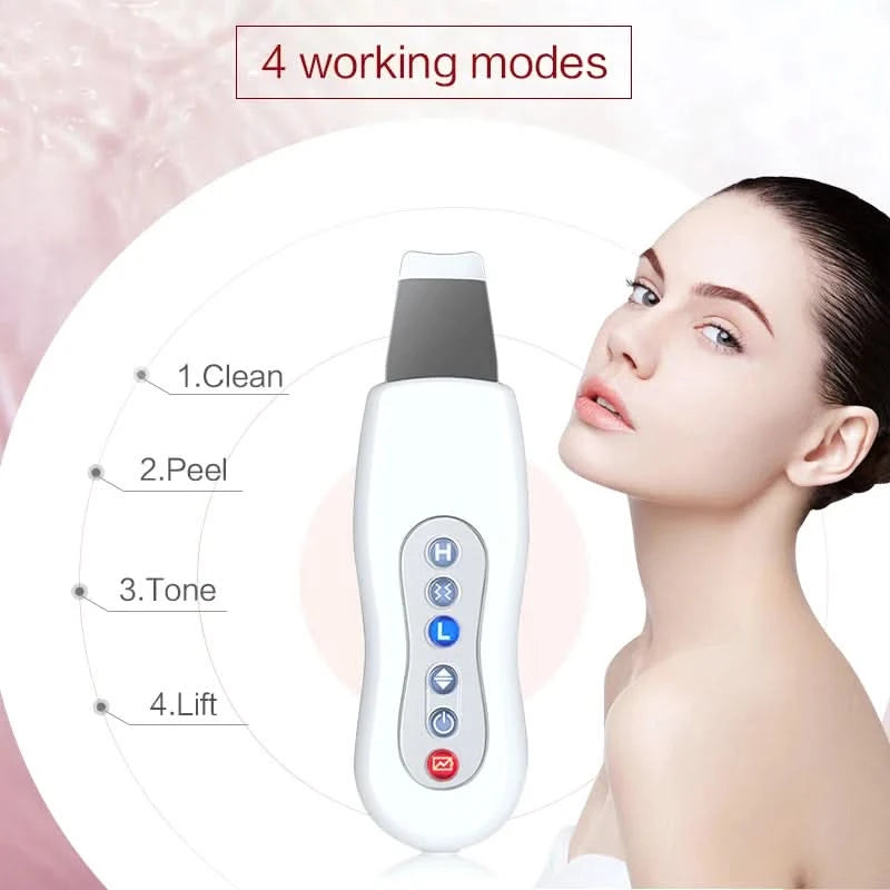Ultrasonic Skin Scrubber Cleaning Face Cleanser  Acne Remover Facial Lifting Massager Ultrasound Skin Care Peeling Clean Machine - M & M Global