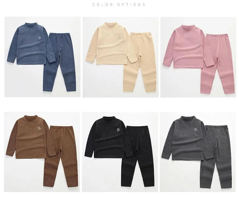 Autumn Winter Thermal Underwear Suit Girls Clothing Sets Boys Pajama Sets Baby No Trace Warm Sleepwear Candy Colors Kids Clothes - M & M Global