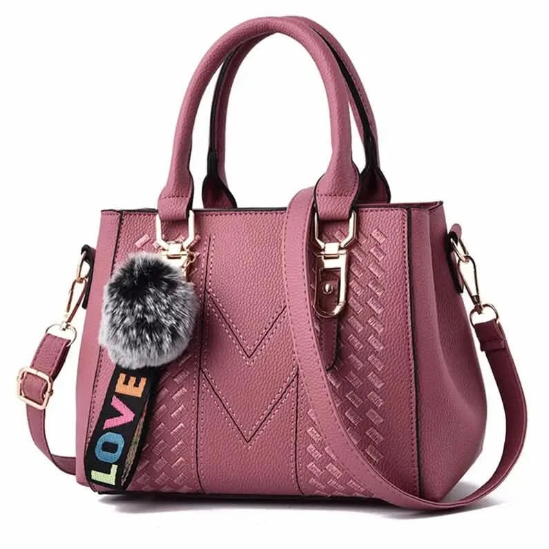 Embroidery Messenger Bags Women Leather Handbags Bags for Women Sac a Main Ladies hair ball Hand Bag - M & M Global
