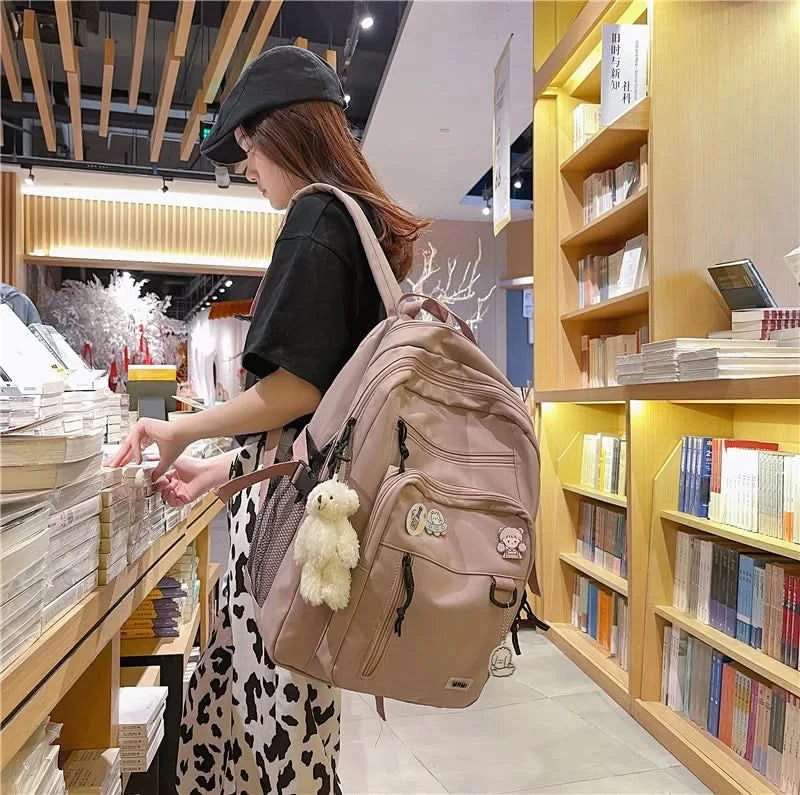 Fashion Big Student Backpack NEW Badge Rucksack Girls School Bag High Capacity Women Backpack Female Cute Leisure Travel Mochila - M & M Global