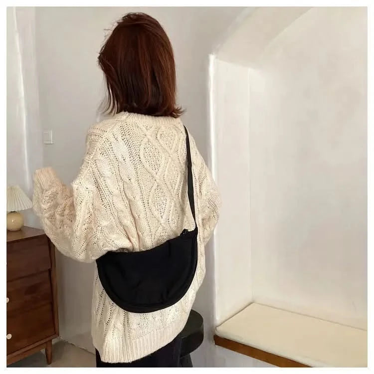 Simple Design Women's Messenger Bag Fashion Ladies Nylon Hobos Small Shoulder Bags Vintage Female Girls Purse Cloth Handbags - M & M Global
