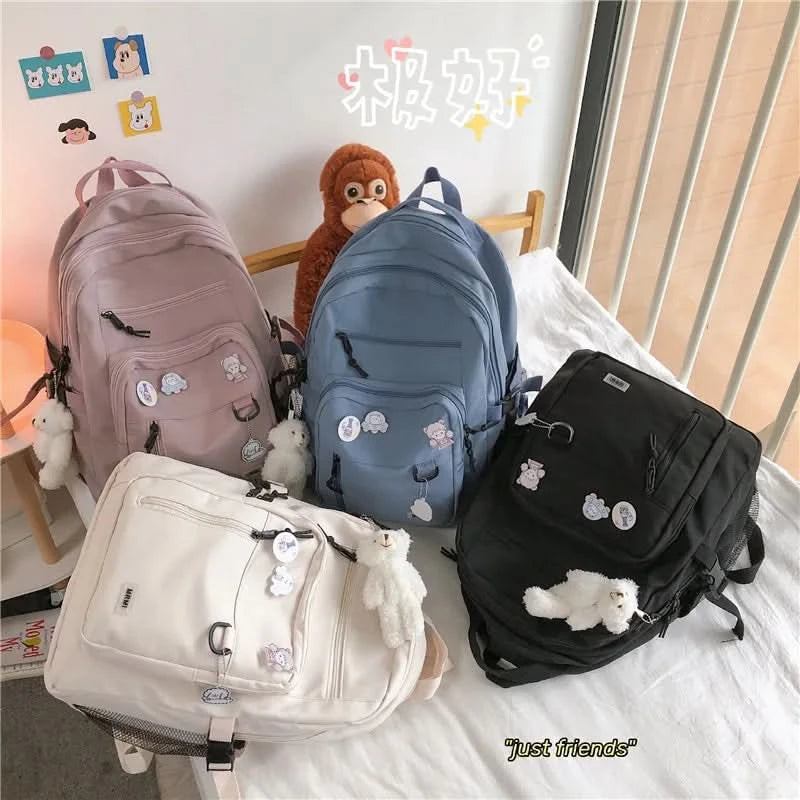 Fashion Big Student Backpack NEW Badge Rucksack Girls School Bag High Capacity Women Backpack Female Cute Leisure Travel Mochila - M & M Global