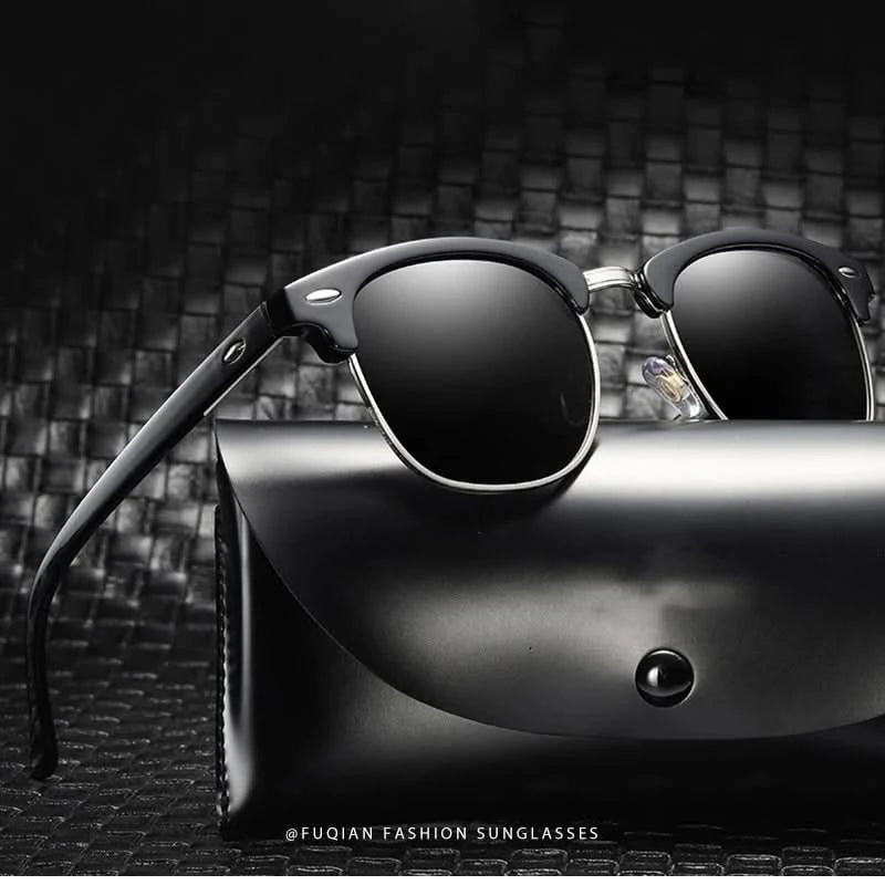 Classic Half Frame Polarized Sunglasses Men Women Retro Rivet Small Sun Glasses Male Popular Black Anti Glare Travelling Shades - M & M Global