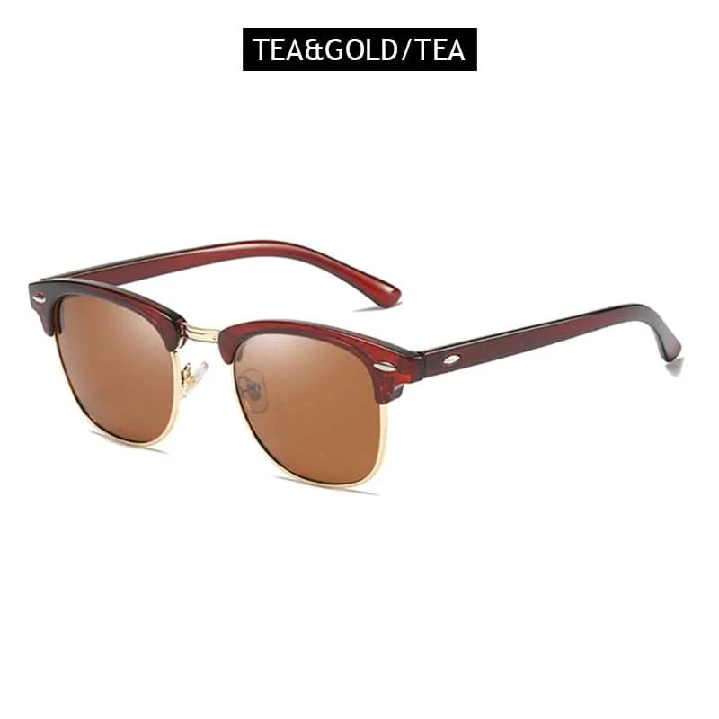 Classic Half Frame Polarized Sunglasses Men Women Retro Rivet Small Sun Glasses Male Popular Black Anti Glare Travelling Shades - M & M Global