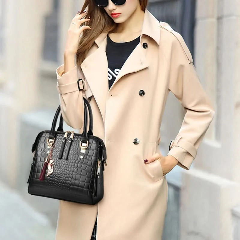 Yogodlns Luxury Crocodile Pattern Handbag Women Winter New PU Leather Tassel Shoulder Bag Brands Design Handle Bag Lady Purse - M & M Global