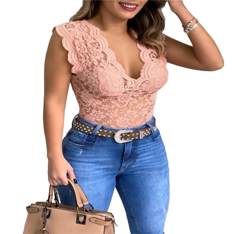 Women Summer Sexy Lace Crochet Cardigan Casual Solid Color Tops Female Trend Lace Hollow Out Sleeveless Top for Ladies - M & M Global