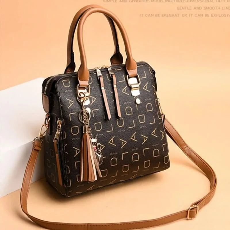 Fashion English Letter Handbag Women PU Leather Tassel Top-handle Bag Luxury Shoulder Bag Large Capacity Lady Tote Design Purse - M & M Global