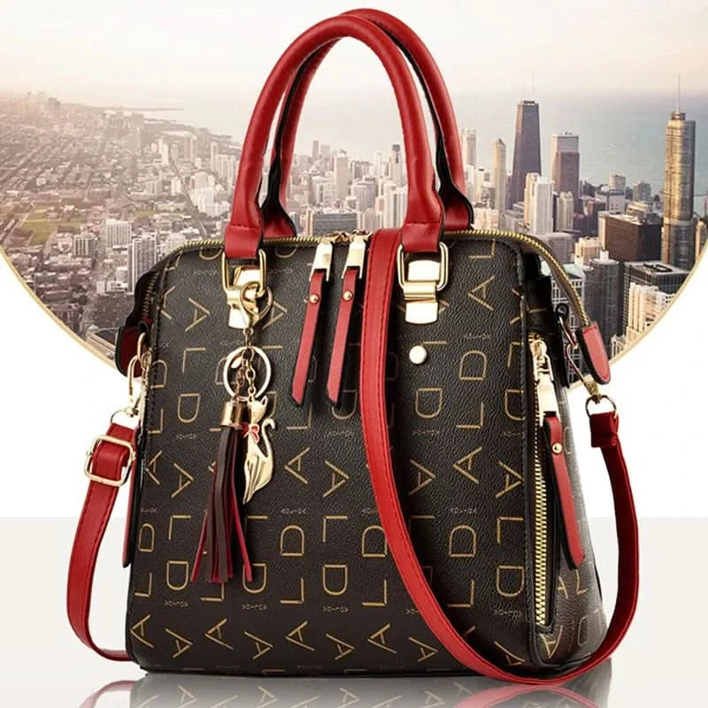 Fashion English Letter Handbag Women PU Leather Tassel Top-handle Bag Luxury Shoulder Bag Large Capacity Lady Tote Design Purse - M & M Global