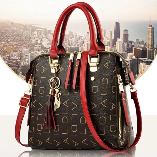 Fashion English Letter Handbag Women PU Leather Tassel Top-handle Bag Luxury Shoulder Bag Large Capacity Lady Tote Design Purse - M & M Global