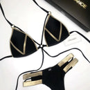 Contrast Trim Wrap Lace Up Bikini Sets Swimsuit For Women High Waist Two Pieces Swimwear 2022 Beach Bathing Suits - M & M Global